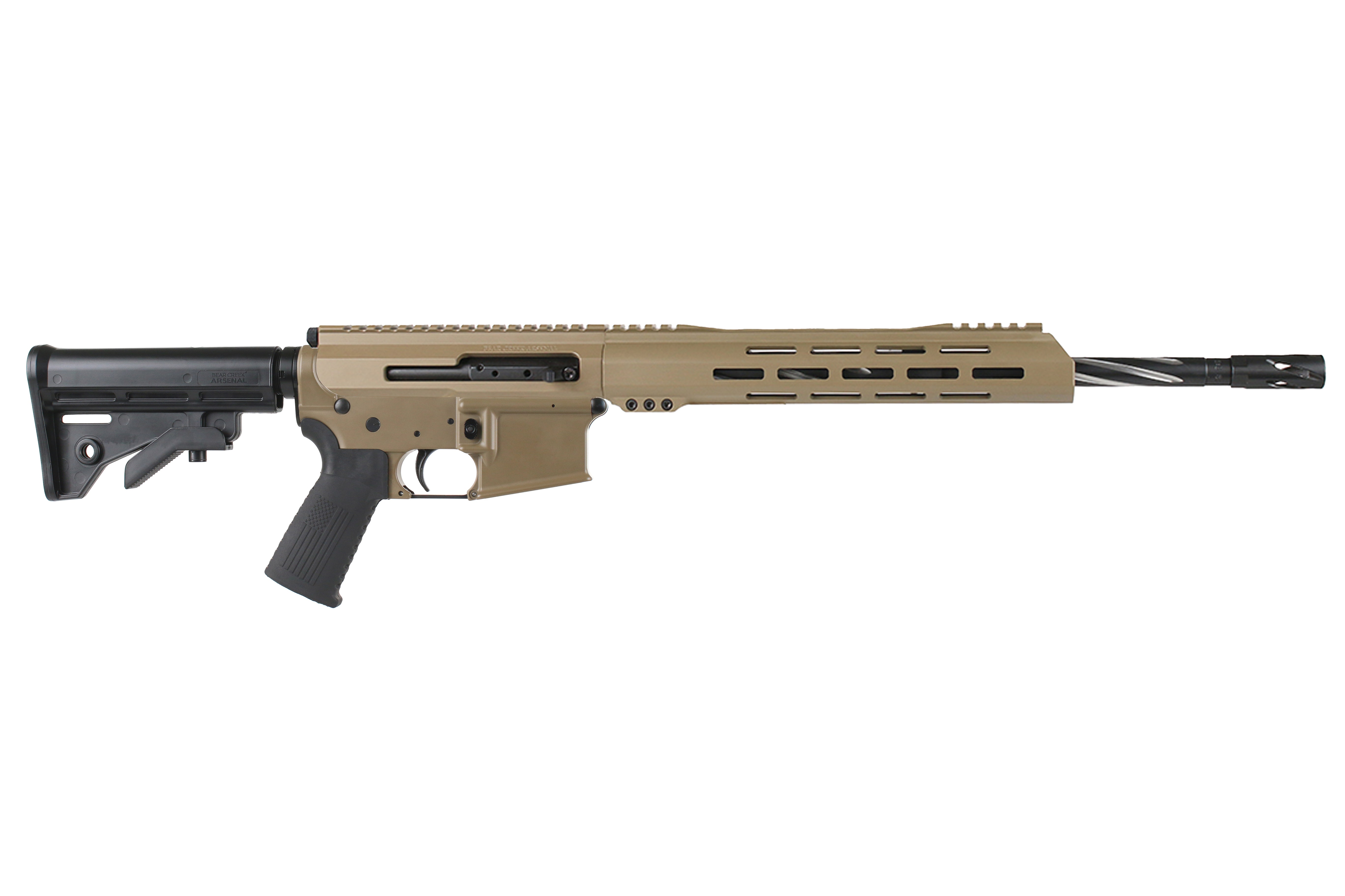 BC-15 | 7.62X39 Flat Dark Earth Cerakote Side Charging Complete Rifle | 16" Black Nitride Stainless Heavy Barrel  - 0.750 | 1:10 Twist | Forging Lower | Bear Claw Flutes | Stainless 416R  Carbine Length Gas System | MLOK | 12" Split Rail