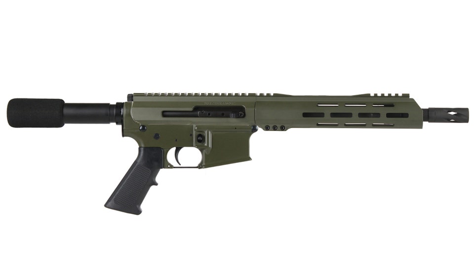 BC-15 | 5.56 NATO Olive Drab Green Cerakote Side Charging Pistol | 10.5" Parkerized Contour | 1:7 Twist | Forged Lower | Carbine Length Gas System | MLOK Split Rail