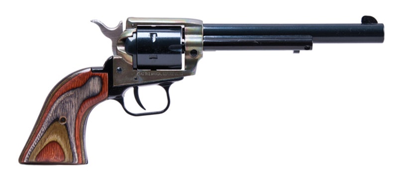 Heritage |  Rough Rider |  .22 Combo 6.5" Barrel |  Fixed Sights | Black Oxide | Simulated Case Hardened Frame | Laminated Wood Grips |  6-Rd