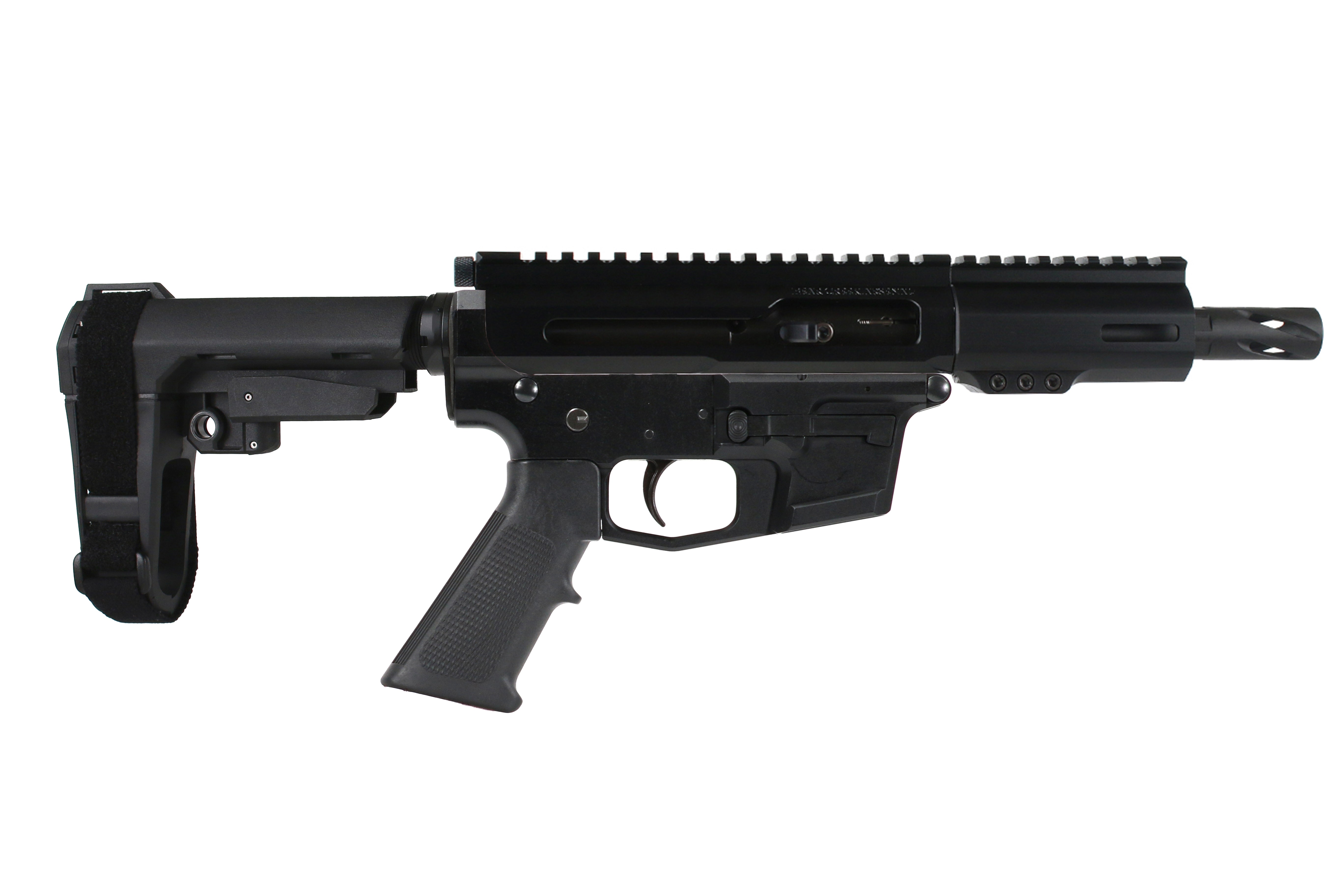 BC-9 | 9mm Right Side Charging Pistol | 5" Parkerized Slim Barrel  | 1:10 Twist | Blow Back Gas System | MLOK Split Rail - Brace