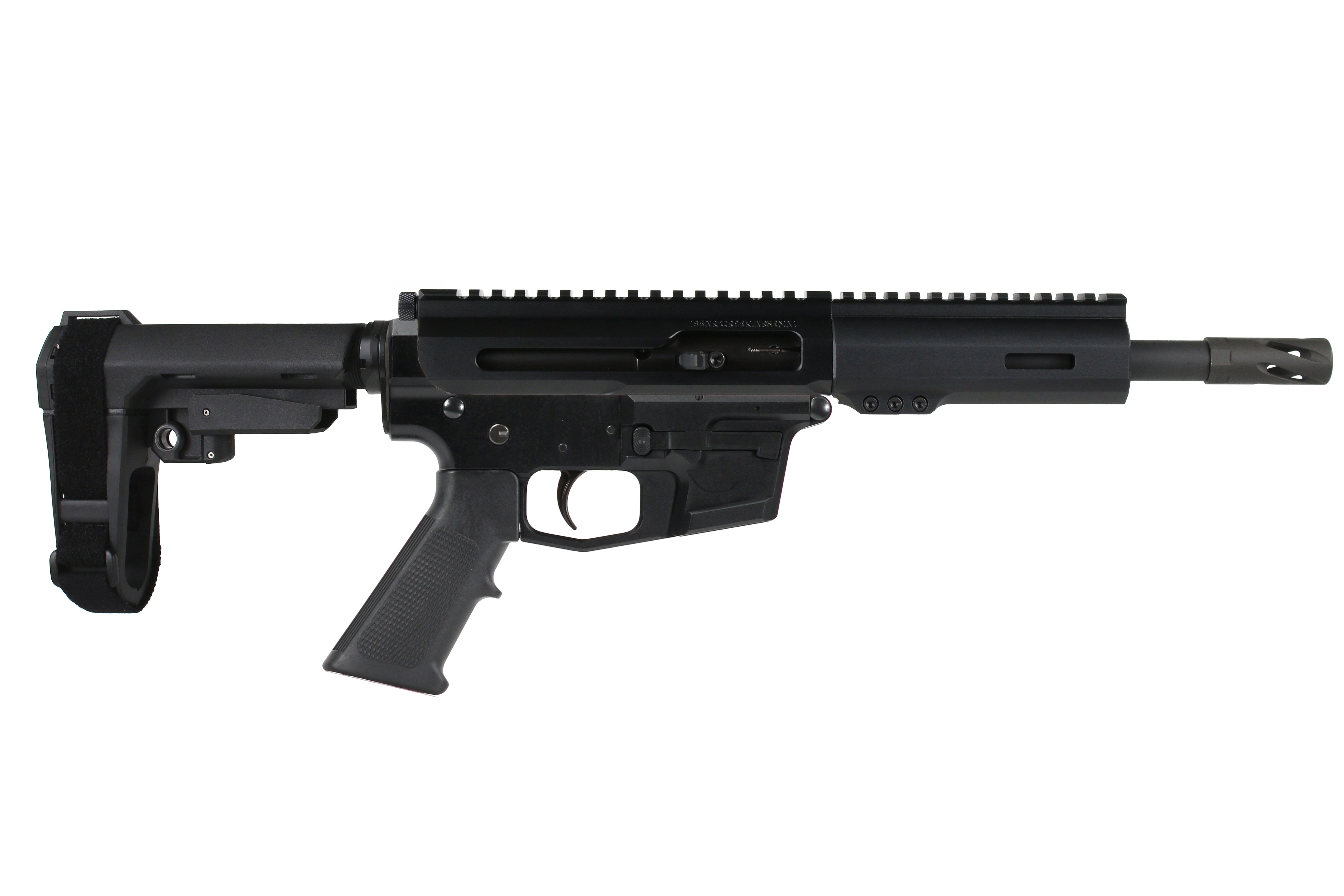 BC-9 | 9mm Right Side Charging Pistol | 7.5" Parkerized Heavy Barrel  | 1:10 Twist |Blow Back Gas System | MLOK Split Rail - Brace