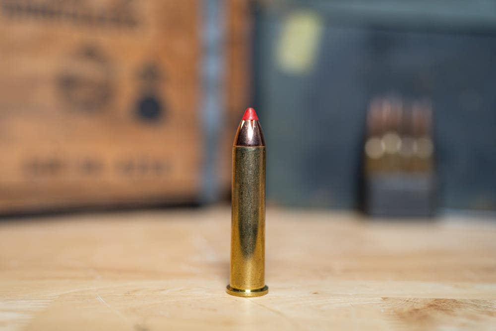 45-70 ammo on a workbench