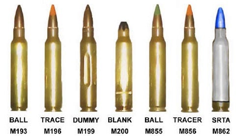 Different color tipped ammo in a row