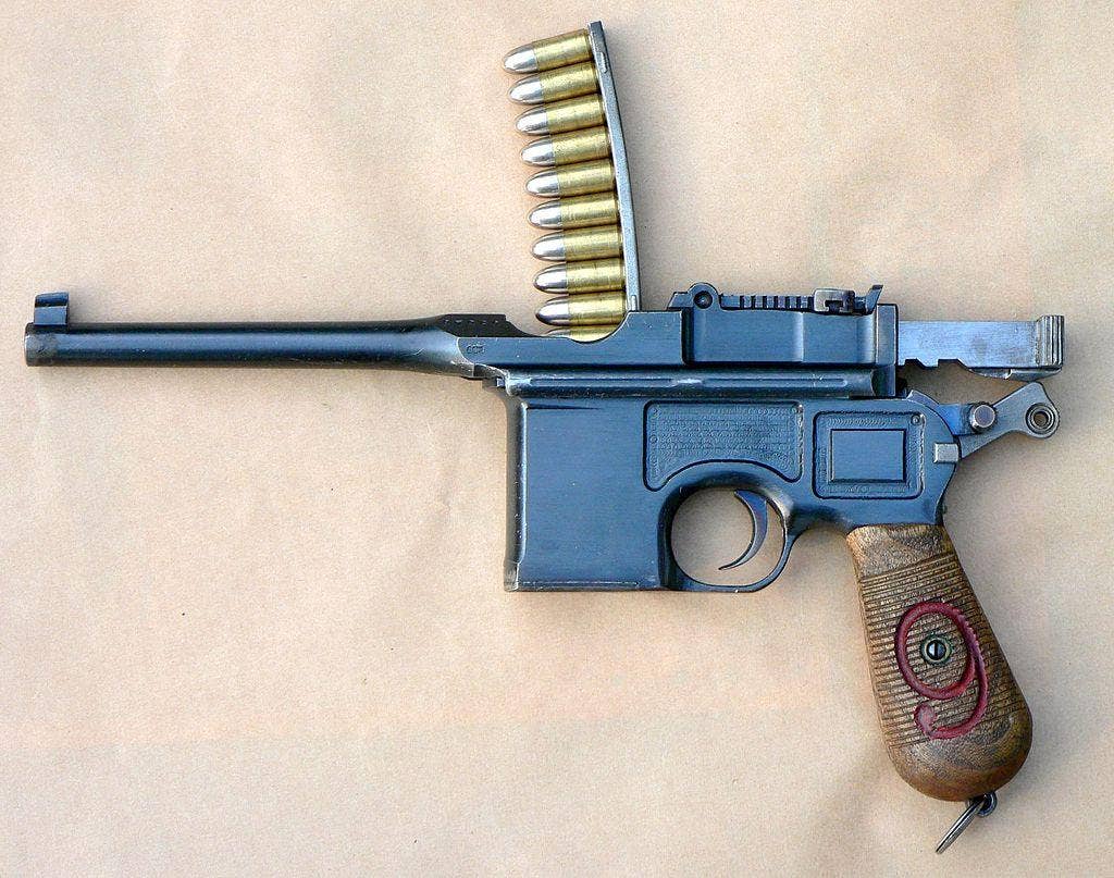 C96 Mauser pistol with a clip inserted in the top